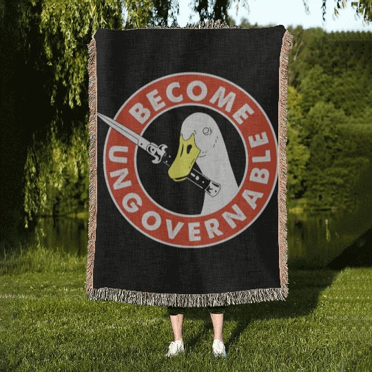 Become Ungovernable Goose Knife Woven Blankets