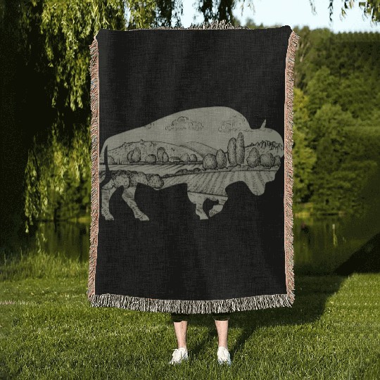 Landscape Buffalo Bison Woven Blankets