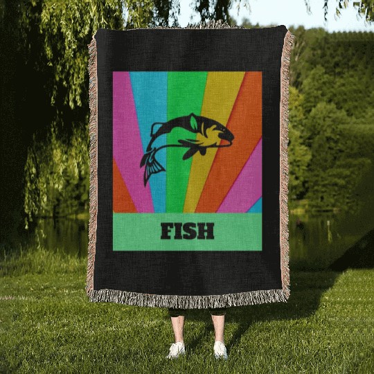 Fish Rainbow Retro Classic Woven Blankets
