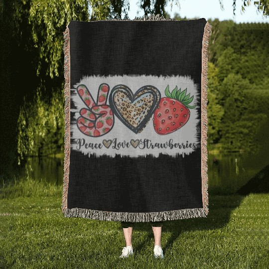 Peace Love Strawberry Farmer Strawberries Lover Be Woven Blankets
