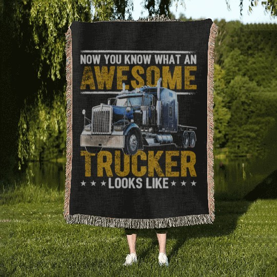 Awesome Trucker Big Rig Semi-Trailer Truck Driver Woven Blankets