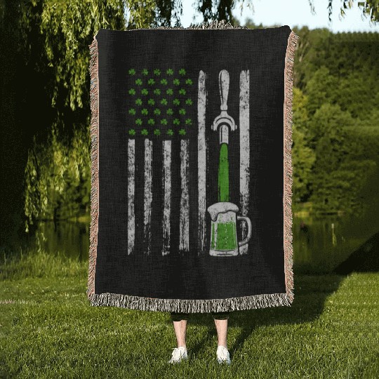 Irish American Flag Draft Beer Shamrock St Woven Blankets