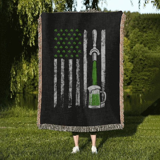 Irish American Flag Draft Beer Shamrock St Woven Blankets