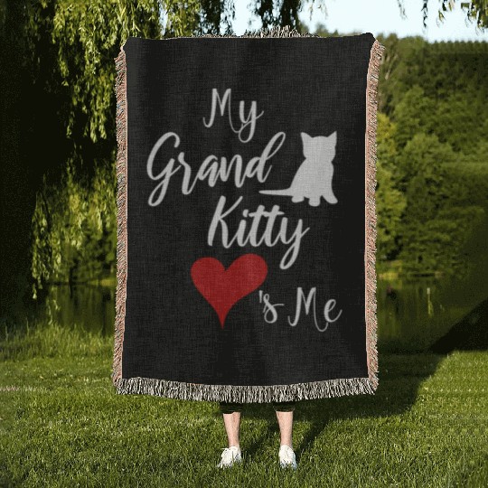 My Grandkitty Loves Me Grandma Of Cats Or Kittens Woven Blankets