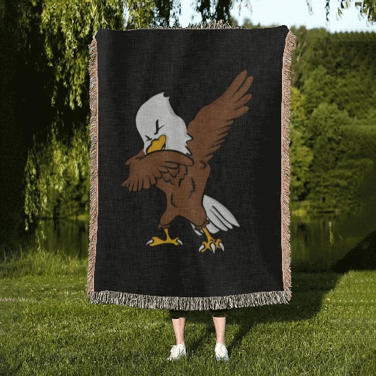 Dabbing American Bald Eagle Woven Blankets