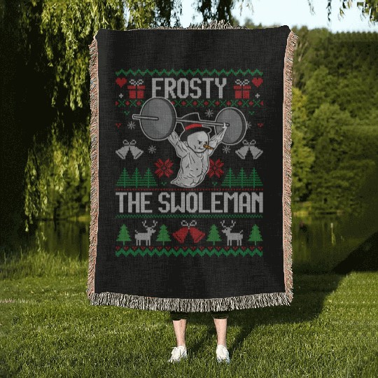 Frosty The Swoleman Ugly Snowman Gym Woven Blankets