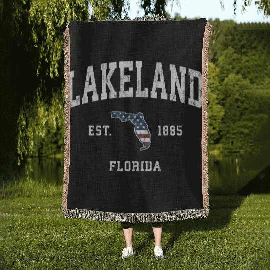 Lakeland Florida Fl American Flag Sports Woven Blankets