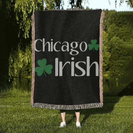 Chicago Irish St Patric Day Shamrock Chicago Woven Blankets