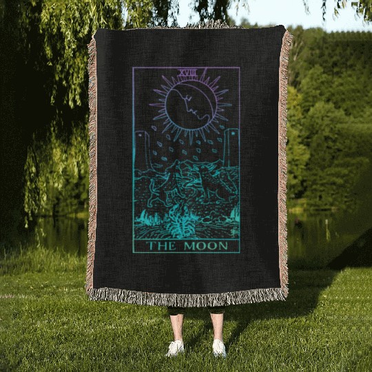 The Moon Tarot Card Rider Waite Witchy Woven Blankets