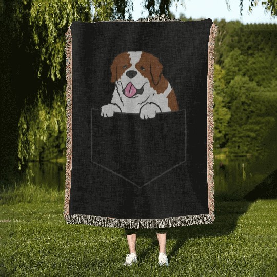 Saint Bernard In Pocket Dog In A Pocket Saint Woven Blankets