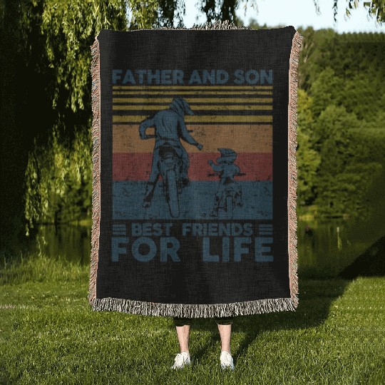 Father And Son Best Friends For Life Motocross Woven Blankets