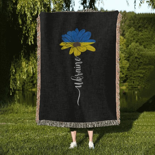 Ukraine Flag Sunflower Ukrainian Support Ukraine Woven Blankets
