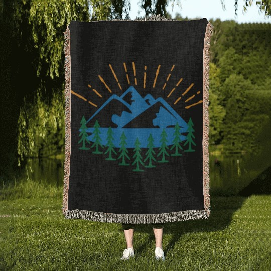 Blue Mountain And Forest Woven Blankets