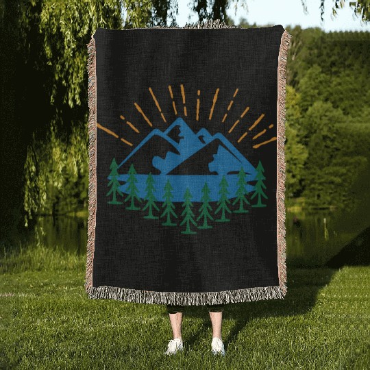Blue Mountain And Forest Woven Blankets