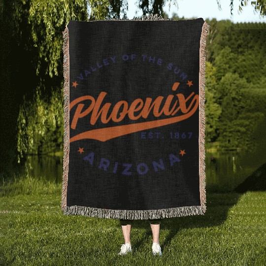 Phoenix Arizonna Valley Of The Sun Color Text Woven Blankets