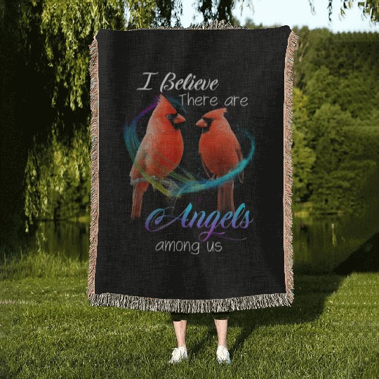 Cardinal Bird I Believe There Are Angels Among Us Woven Blankets