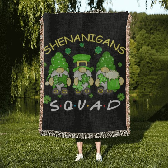 St Patrick'S Day Shenanigans Squad Three Gnomes Woven Blankets