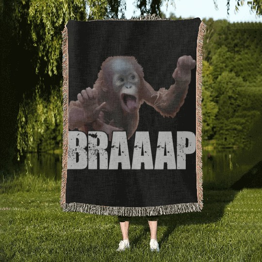 Braaap Monkey Face Riding A Motocross Woven Blankets