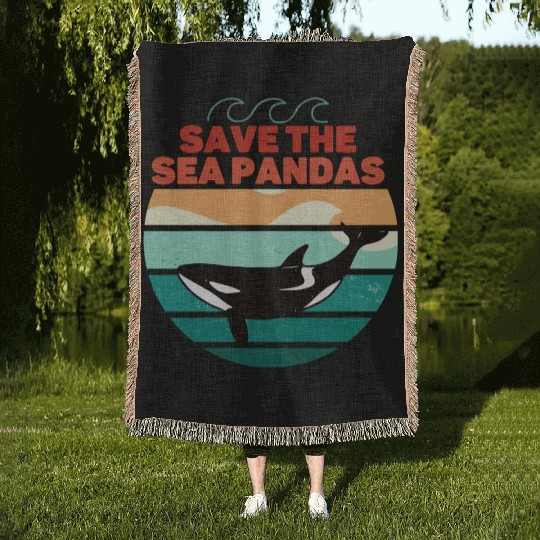 Rescue Killer Whale Orcas Save The Sea Pandas Woven Blankets