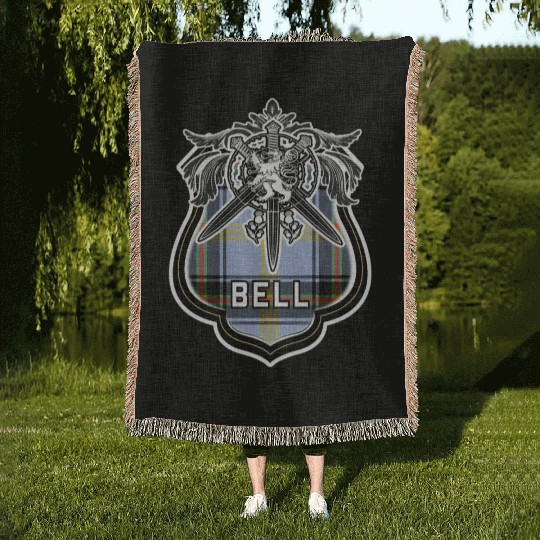 Bell Scottish Clan Family Tartan Lion Sword Name Woven Blankets