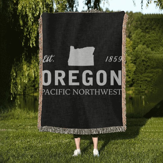 Oregon Est 1859 Pacific Northwest Us Flag Woven Blankets