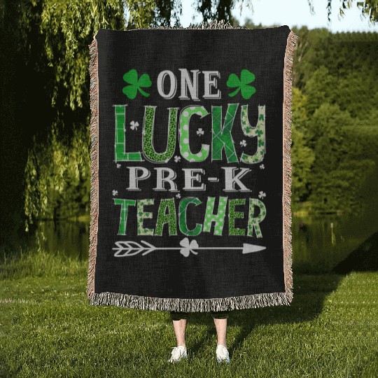 St Patrick'S Day One Lucky Pre-K Teacher Shamrock Woven Blankets