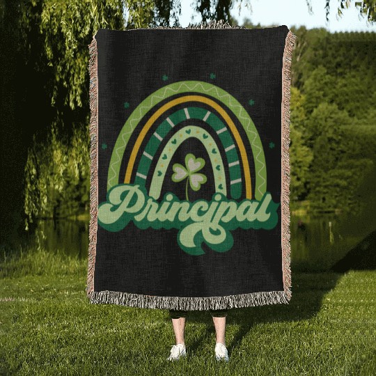 Boho Rainbow Shamrock One Lucky Principal St Woven Blankets