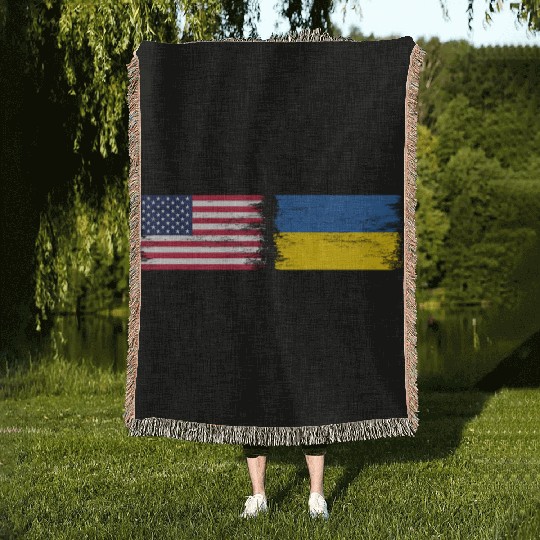 Ukrainian American Flag Ukraine Usa America Roots Woven Blankets