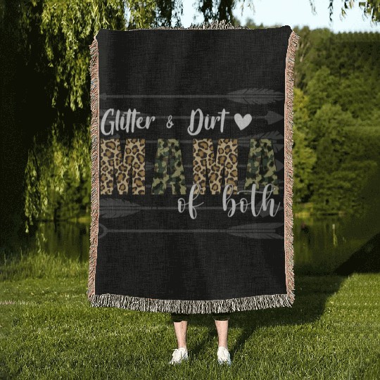 Glitter Dirt Mama Of Both With Leopard Camouflage Woven Blankets