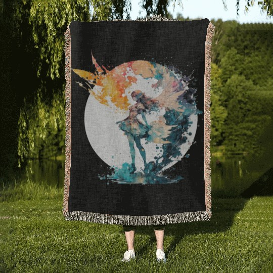 Watercolor Fairy Art Fairycore Grunge Pastel Goth Woven Blankets