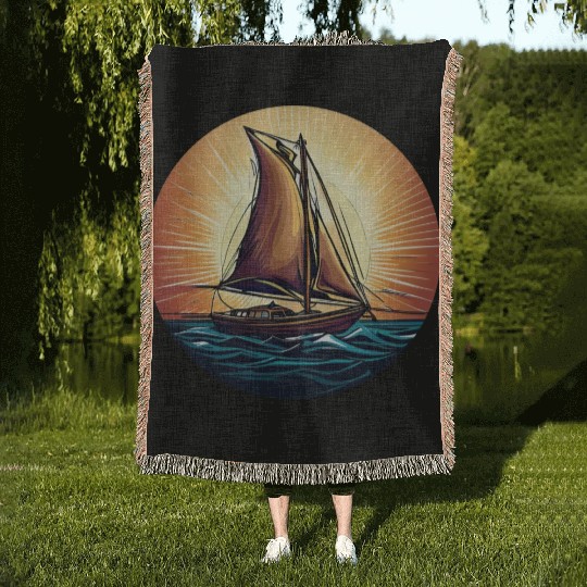 Sailboat in Sunset Woven Blankets
