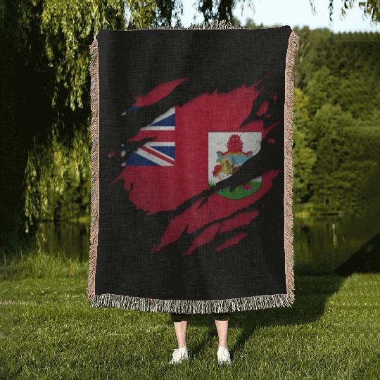 Proud Bermudians Torn Ripped Bermuda Flag Woven Blankets