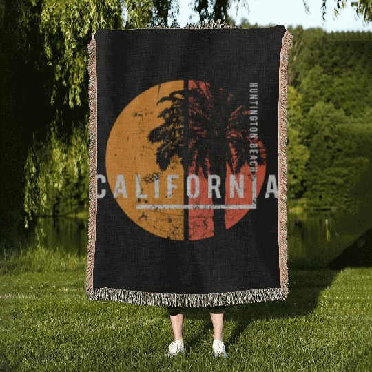 Huntington Beach California Cool Palm Tree Native Woven Blankets