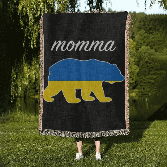 Momma Bear Ukraine Flag Ukrainian Roots Woven Blankets