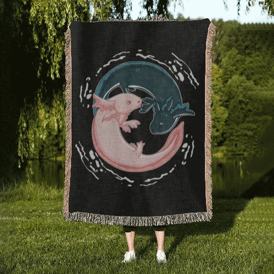 Yin Yang Axolotls Zen Axolotl Meditation Yoga Woven Blankets