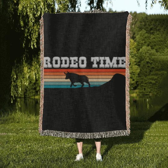 Rodeo Time Cowboy Wild West Horseman Ranch Lasso Woven Blankets