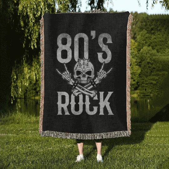 80S Rock And Roll Distressed Music Guitar Band Woven Blankets