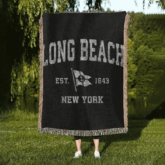 Long Beach Ny Nautical Boat Anchor Flag Sports Woven Blankets