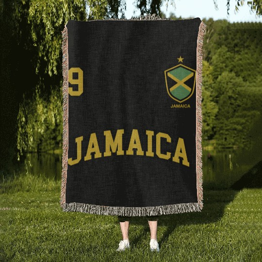 Jamaica Team Sports Number 9 Soccer Jamaican Flag Woven Blankets