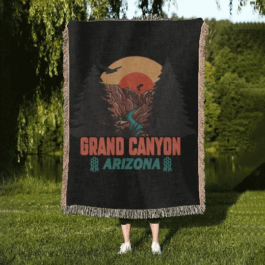 Grand Canyon Arizonna National Park Illustration Woven Blankets