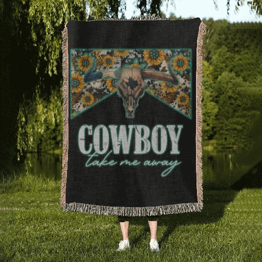 Leopard Sunflower Bull ull Cowboy Take Me Away Woven Blankets