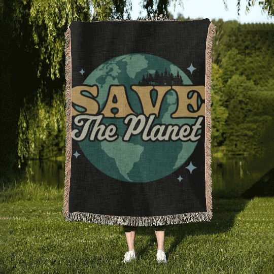 Save The Planet Environmental Retro Vintage Earth Woven Blankets