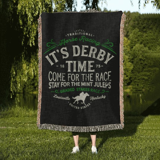 Derby Time Louisville Kentucky Horse Racing Woven Blankets