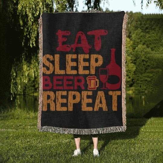 Eat Sleep Beer Repeat- Funny Drinking Woven Blankets