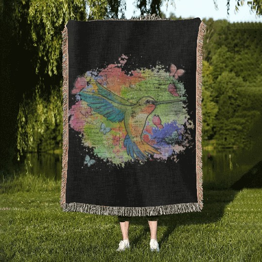 Beautiful Bird Animal Colorful Hummingbird Woven Blankets