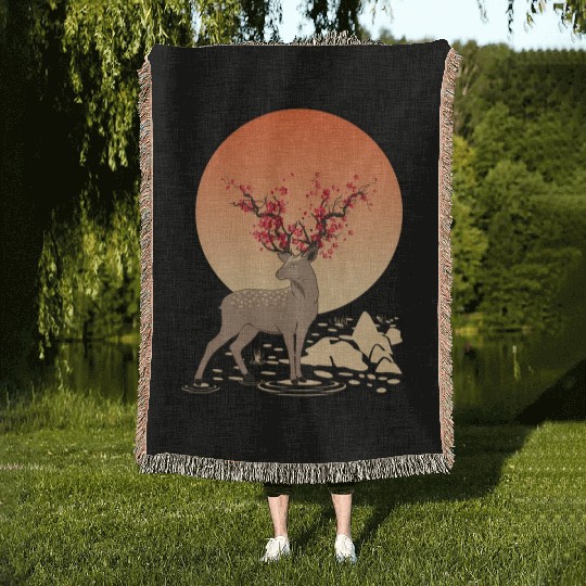 Sika Deer Spirit Sakura Deer Spirit Woven Blankets