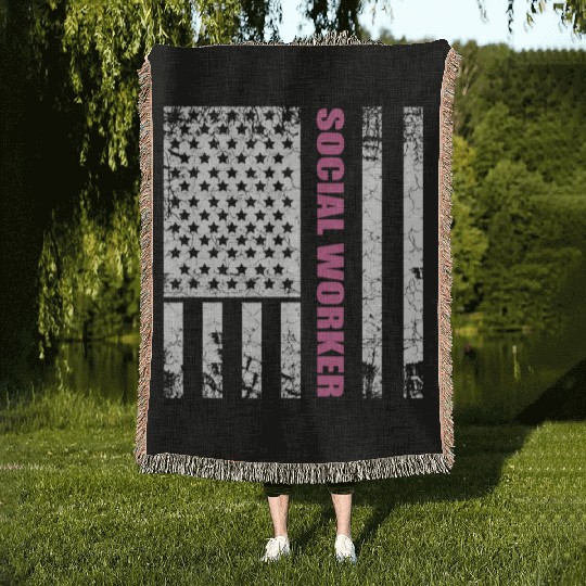 Social Worker US Flag USA Stars and Stripes Woven Blankets