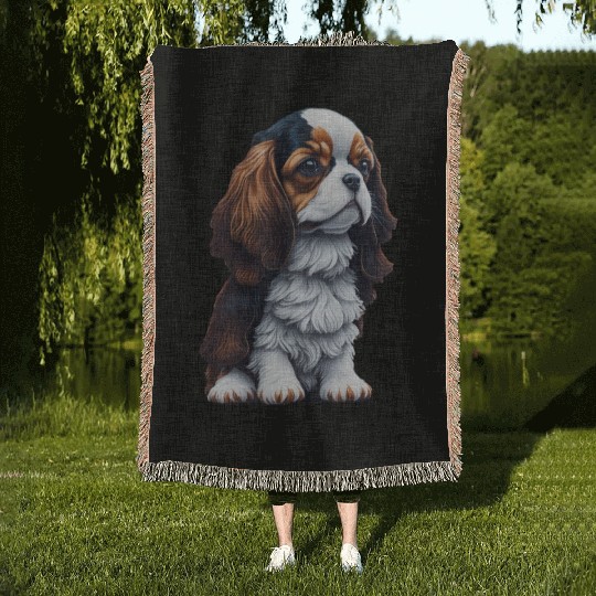 Cavalier King Charles Spaniel Dog Puppet Woven Blankets