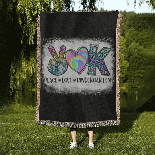 Peace Love Kindergarten Teacher Appreciation Woven Blankets