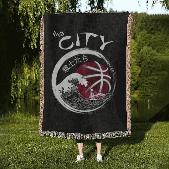 Japanese Style The City Woven Blankets